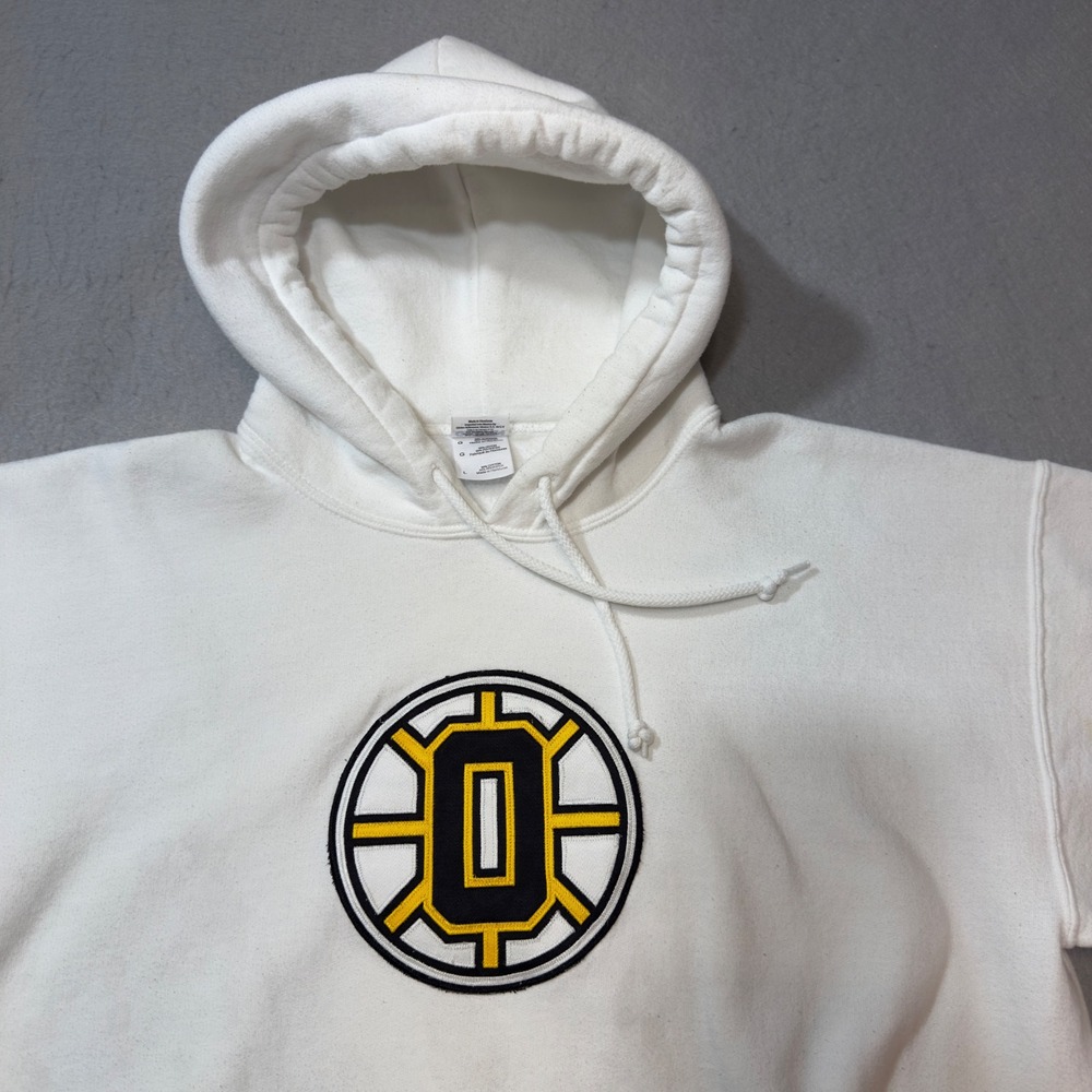 Gildan Hoodie Unisex Large White Fair Boston Bruins‎ Embroidered Pullover Sweat